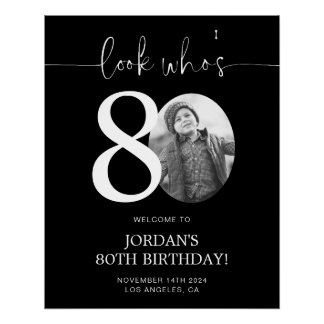 Black 80th Birthday Welcome Sign | Look Who's 80