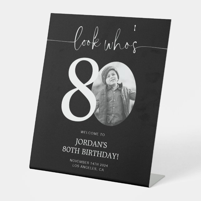 Black 80th Birthday Welcome Sign | Look Who's 80 (Front)