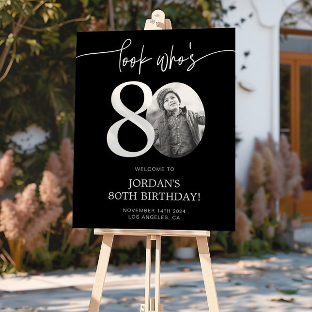 Black 80th Birthday Welcome Sign | Look Who's 80 (Creator Uploaded)