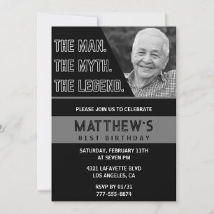 Black 81st birthday invitations The Man The Legend