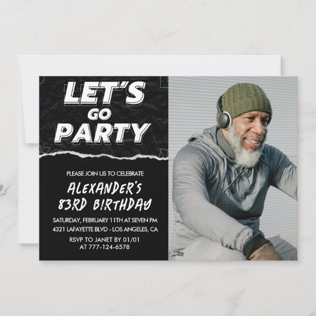 Black 83rd birthday invitations Men Photo (Front)