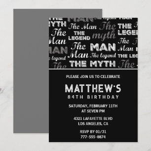 Black 84th birthday invitation for him Myth Legend