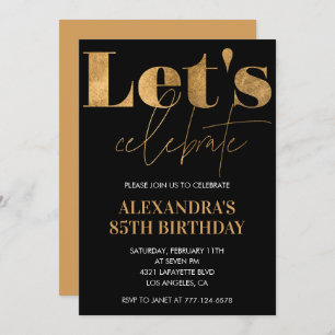 Black 85th birthday invitations Gold Elegant