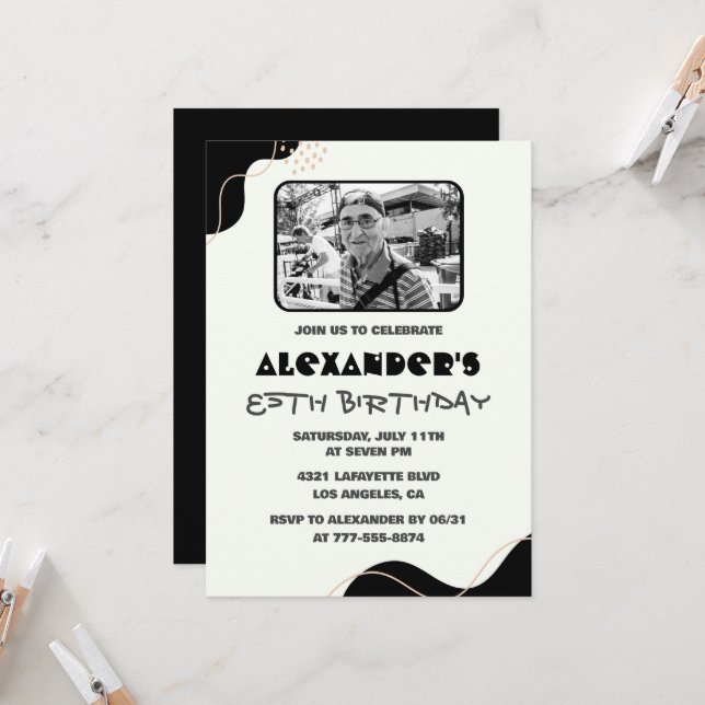 Black 85th birthday invitations Men Simple Photo (Front/Back In Situ)
