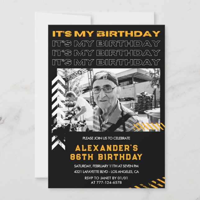 Black 86th birthday invitations Men Photo (Front)