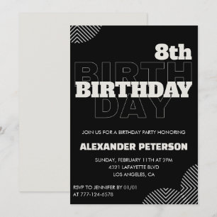 Black 8th birthday invitations Party Boy