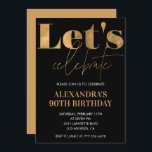 Black 90th birthday invitations Gold Elegant<br><div class="desc">Black 90th birthday invitations Gold Elegant Modern Glam calligraphy typography feminine milestone classic</div>