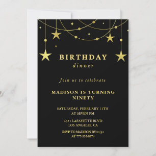 Black 90th birthday invitations Gold Stars