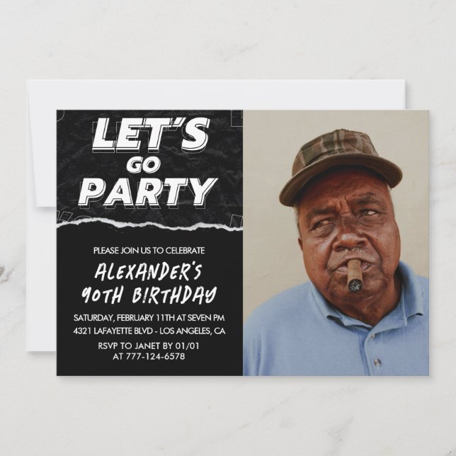Black 90th birthday invitations Men Photo  (Front)