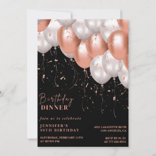 Black 90th birthday invitations Rose gold Pink