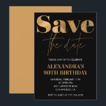 Black 90th birthday invitations Save the date Gold<br><div class="desc">Black 90th birthday invitations Save the date Gold</div>
