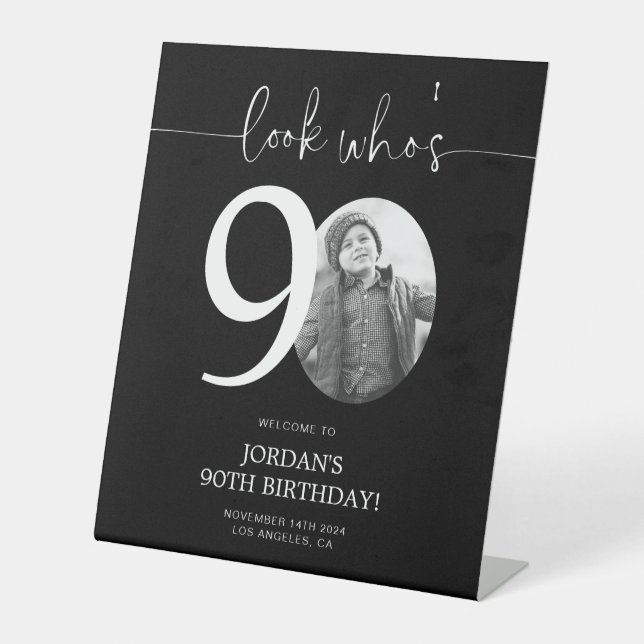 Black 90th Birthday Welcome Sign | Look Who's 90 (Front)