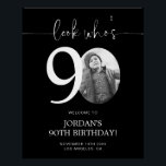 Black 90th Birthday Welcome Sign | Look Who's 90<br><div class="desc">Welcome guests to your 90th birthday celebration with this stunning editable welcome sign. Featuring a sleek, customizable layout, this template allows you to easily add your own photo and personalize the text, making it a perfect addition to your milestone 90th birthday decor. Ideal for entryways or as a party focal...</div>