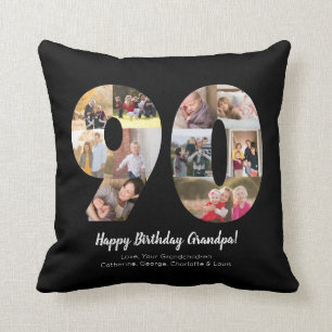 Black 90th Number Photo Collage Custom Greeting Cushion