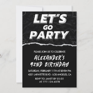 Black 92nd birthday invitations Men White
