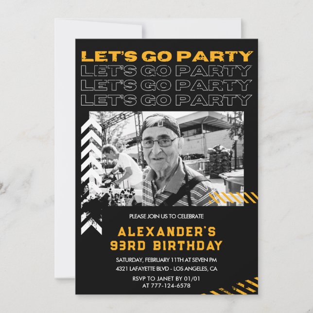 Black 93rd birthday invitations Men (Front)