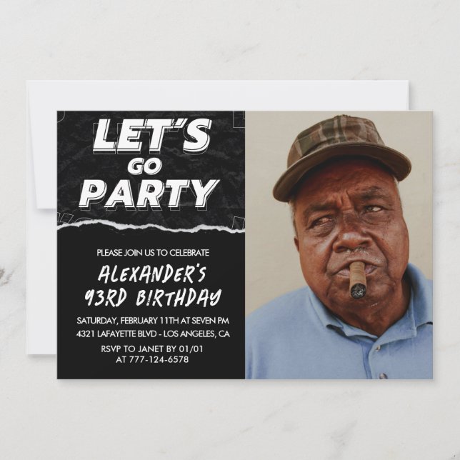 Black 93rd birthday invitations Men Photo (Front)
