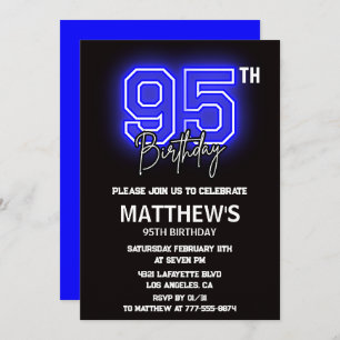 Black 95th birthday invitations Modern Sport Neon