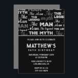 Black 96th birthday invitation Funny Myth Legend<br><div class="desc">96th birthday invitations for him Men Myth Legend calligraphy typography classic elegant man male</div>