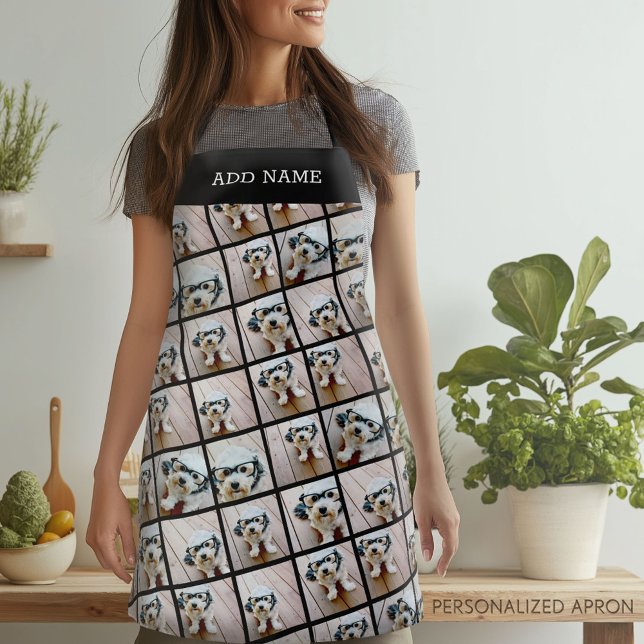 Black 9 Diagonal Photo Collage --- can edit black Apron (Personalized Apron)