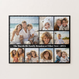 Black 9 Photo Collage - white text - trendy grid Jigsaw Puzzle