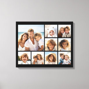 Black 9 Photo Square Collage Canvas Print