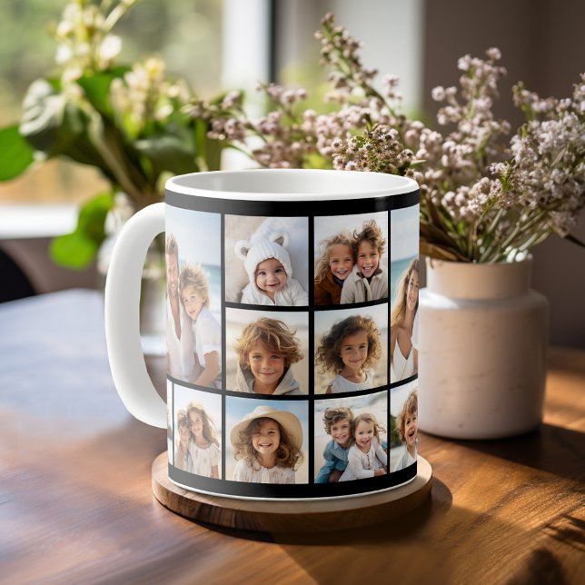 Black 9 Photo Square Collage Coffee Mug (Personalized Coffee Mug)