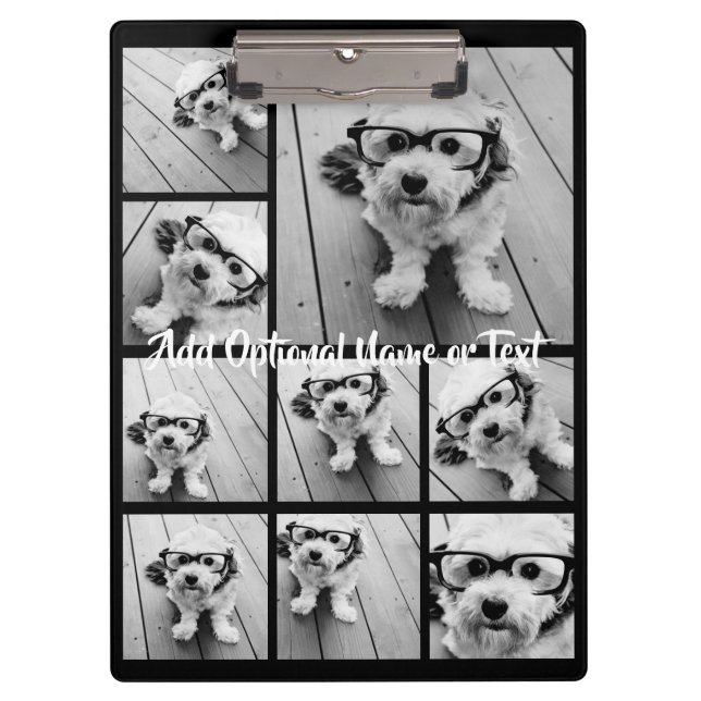 Black 9 Photo Square Collage - with script white Clipboard (Front)