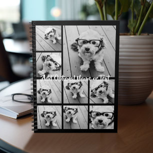Black 9 Photo Square Collage - with script white Notebook