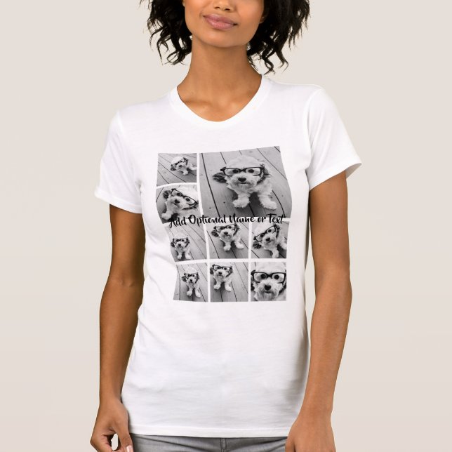 Black 9 Photo Square Collage - with script white T-Shirt (Front)
