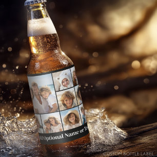 Black 9 Photo Square Collage - with white text Beer Bottle Label