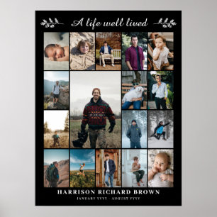 Black A Life Well Lived 17 Photo Collage Memorial Poster