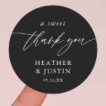 Black A Sweet Thank You Wedding Favour Classic Round Sticker<br><div class="desc">Black A Sweet Thank You Wedding Favour Stickers</div>