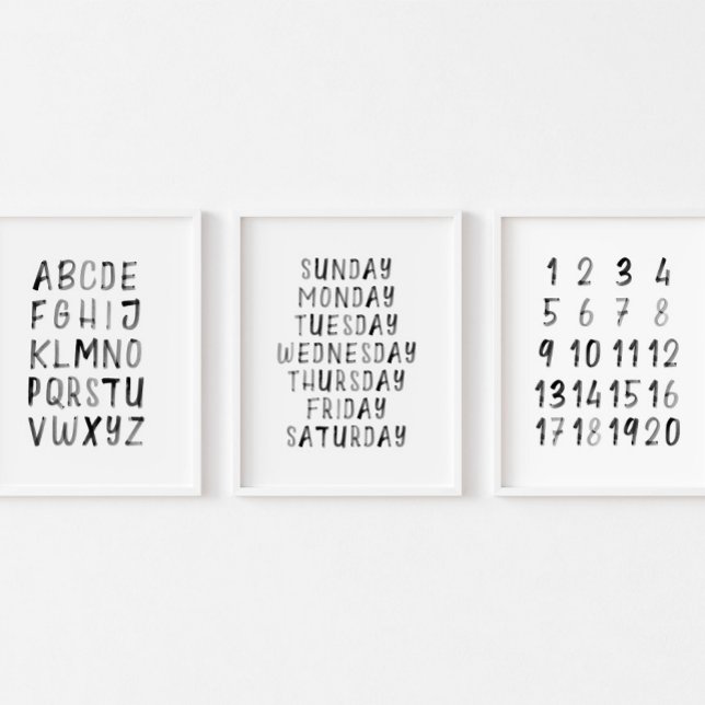 Black ABC numbers day of week print set of 3  (Creator Uploaded)