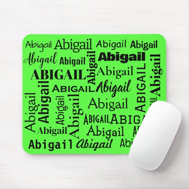 Black ABIGAIL Name On Neon Green Mouse Mat (With Mouse)
