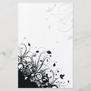 Black Abstract Art Floral Stationery