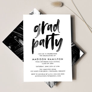 Black   Abstract Brushstrokes Graduation Party Invitation