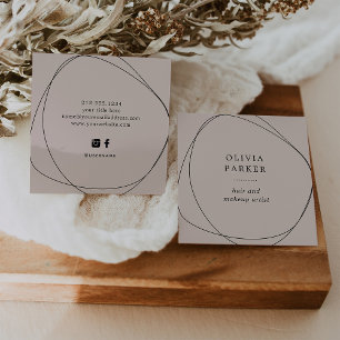 Black Abstract Circle   Neutral Rose Square Business Card