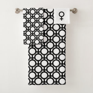Black Abstract Circles and Lines on White  Bath To Bath Towel Set