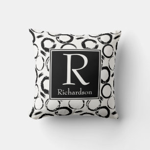 Black Abstract Circles Monogrammed Cushion