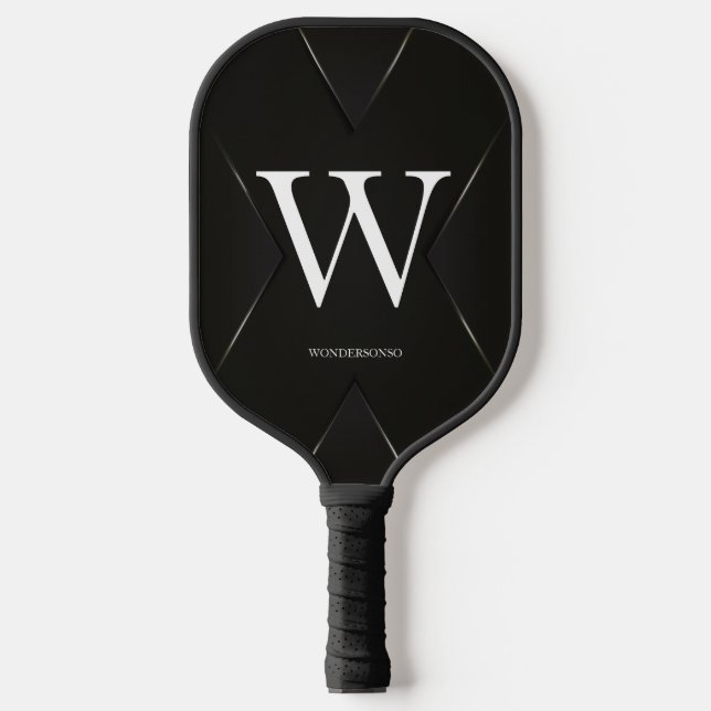 Black Abstract Custom Text Name Pickleball Paddle (Front)