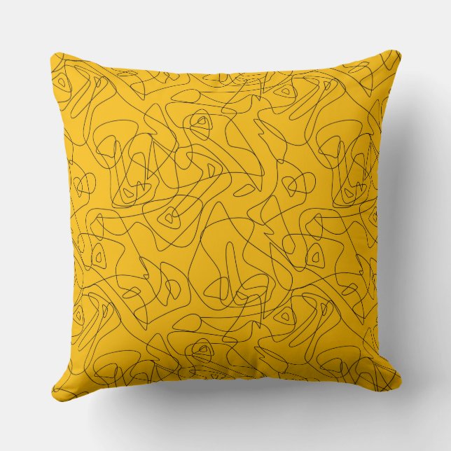 Black abstract drawings on a bright yellow backgro cushion (Back)