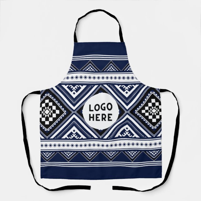 Black Abstract Ethnic Geometric Patterns with Logo Apron (Front)