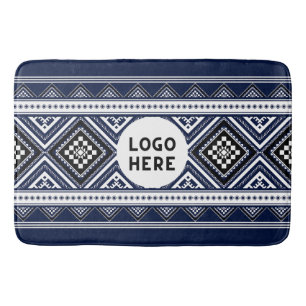 Black Abstract Ethnic Geometric Patterns with Logo Bath Mat