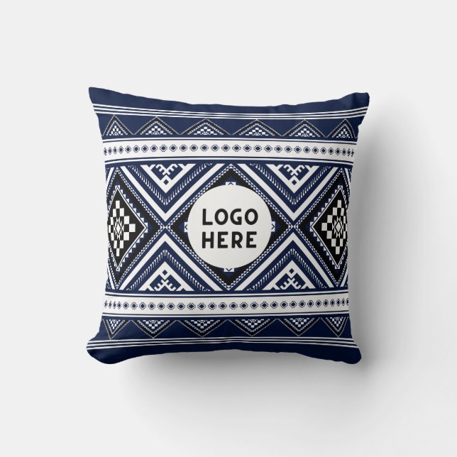 Black Abstract Ethnic Geometric Patterns with Logo Cushion (Front)