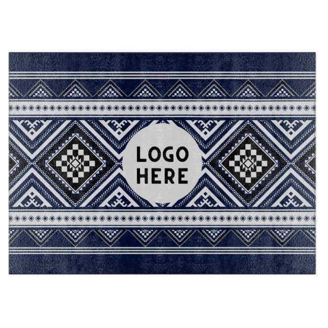 Black Abstract Ethnic Geometric Patterns with Logo Cutting Board (Front)