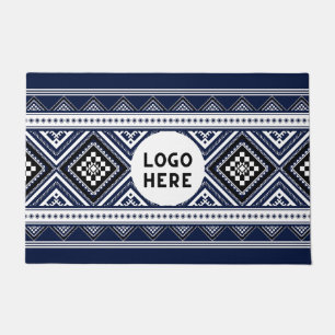 Black Abstract Ethnic Geometric Patterns with Logo Doormat