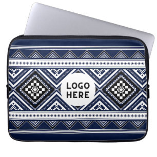 Black Abstract Ethnic Geometric Patterns with Logo Laptop Sleeve