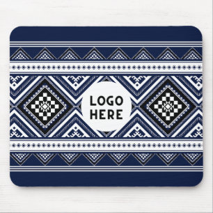 Black Abstract Ethnic Geometric Patterns with Logo Mouse Mat