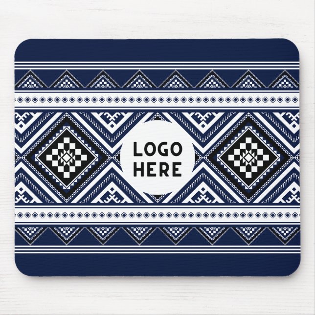 Black Abstract Ethnic Geometric Patterns with Logo Mouse Mat (Front)